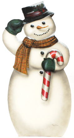 Snowman With Candy Cane - A Boardwalk Originals Holiday Display From Cottages and Gardens