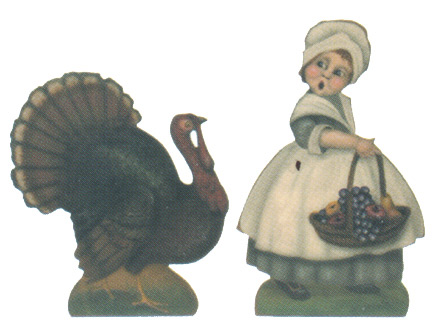 Pilgrim Girl With Turkey - Boardwalk Originals Thanksgiving Decoration & Display
