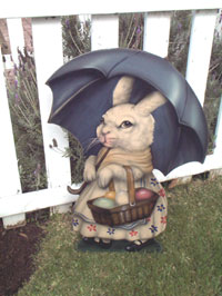 Rabbit With Umbrella - Boardwalk Originals Rabbit Decoration & Display