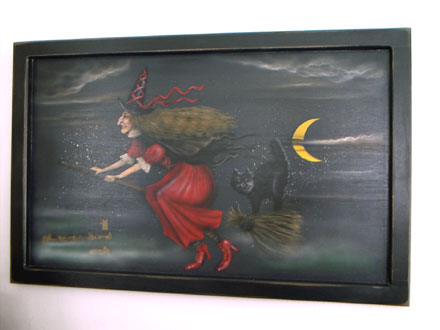 Witch With Cat Painting - Boardwalk Originals Halloween Painting